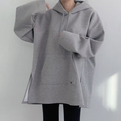 Loose Hooded Side Split Sweatshirt