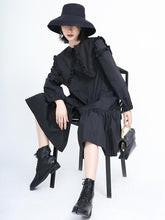 Loose Solid Ruffle Collar Cropped Falbala Dress