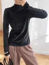 Velvet Half Turtleneck Long Sleeve Shirt