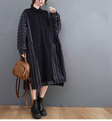 Striped Splicing Bat Sleeve Loose Midi Dress