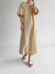 Simple Hollow Waist Slim Bubble Sleeve Dress