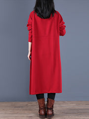 Retro Loose Solid Color Hooded Midi Dress