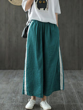 Retro Solid Color Elastic Waist Stitching Wide-Leg Pants