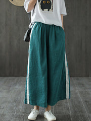 Retro Solid Color Elastic Waist Stitching Wide-Leg Pants