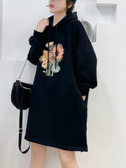 Hooded Simple Print Loose Sweatshirt