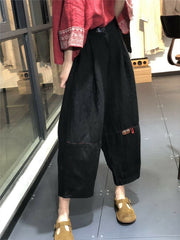 Women Solid Color Patch Stitching Loose Casual Pants