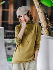 Women Retro High Neck Pullover Bottoming Shirt