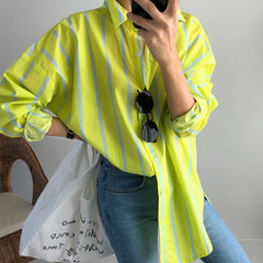 Striped Long Sleeve Loose Slimming Shirt