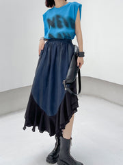 Colorblock Drape High Waist Slimming Irregular Skirt