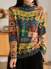 Loose Color Blocking Print Sweater