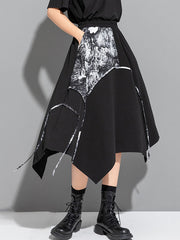 A-Line Irregular Clipping Asymmetric Print Split-Joint Skirts Bottoms