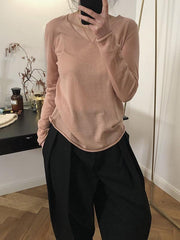 V-neck Knitting Loose Solid Shirt Top