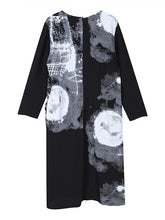 Round-Neck Abstract Printed Midi Dress
