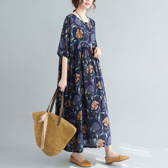 Round Neck Loose Print Short Sleeve Dress