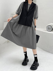 Vest Top And Round Neck Shirt Dress Two Piece Siuts