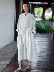 Retro National Double Cotton Long Sleeve Dress