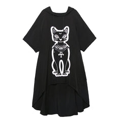Irregular Design Cat Printed Midi Dress