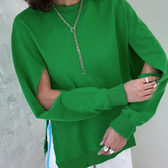 Round Neck Hollow Sexy Slit Casual Sweatshirt