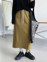 Retro Solid Color H-Line Split-Joint Skirt