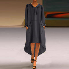 Fleece Hooded Irregular Long Sweatshirt