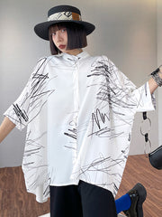 Loose Abstract Printed Irregular Stand-Collar Blouse