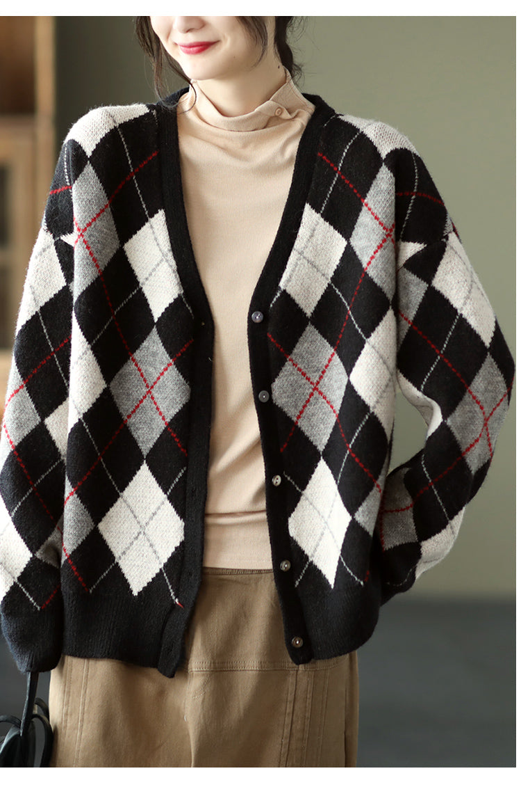 Retro Plaid Knitted Outwear