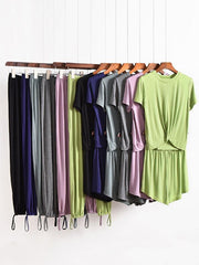 Three Pieces Solid Color Comfort T-Shirt And Pants Suit