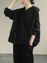 Women Solid Color Loose Hooded Sweatshirt