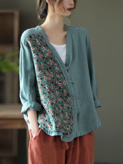 Retro Stitching Buttoned Shirt