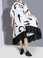 Urban Loose Printed Lace Short Sleeves Midi Dress