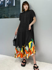 Leisure Fashion Roomy Multi-Colored Stamped Maxi Dress Shirt Dress
