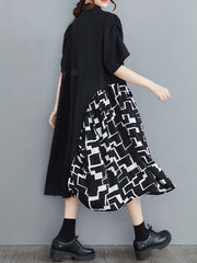 Stitching Irregular Puff Sleeve Loose Dress
