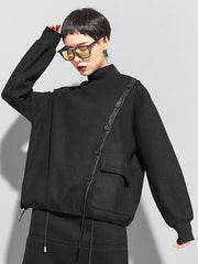 Dark Street Stand Collar Sweatshirt Stitching T-Shirt