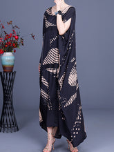 Retro Print Round Neck Irregular Loose Casual Dress