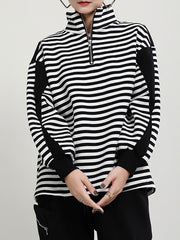 Striped High Neck Long Sleeve Top