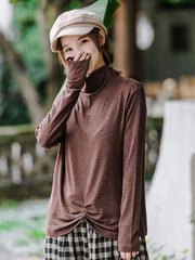 Retro High Neck Pullover Solid Color Base Shirt
