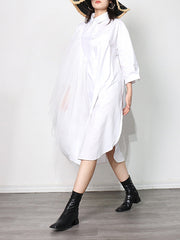 Irregular Mesh Stitching Lapel Solid Color Dress