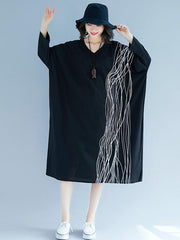 Loose Striped Print Vintage V-Neck Dress