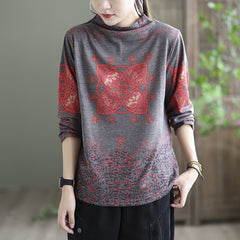 Retro Floral Printed Half-Neck Sweatshirt