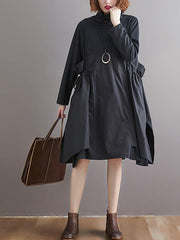 Stitched Pleated Bandge High-Neck Dress