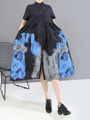 Original Flower Print Stand Collar Shirt Dress