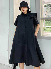 Urban Irregular Asymmetric Black White Midi Dress Shirt Dress