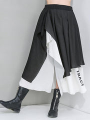 Cropped Splicing Split-Side Contrast Color Skirt