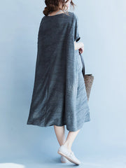 Retro Solid Color Short Sleeve T-Shirt Midi Dress