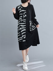 Women Loose Round Neck Print Casual Dress
