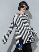 Long Sleeve Striped Ripped T-Shirt
