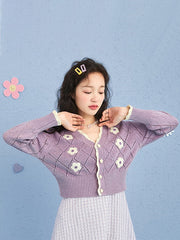Cute Floral V-Neck Knitted Cover-Up