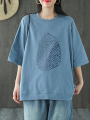 Leaf Printed Summer Half Sleeve Cotton T-Shirt