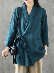 Loose Ethnic Style Solid Lace-Up Cropped Suit Outwear