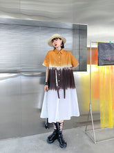 Lapel Tie Dye Color Matching Loose Casual Dress